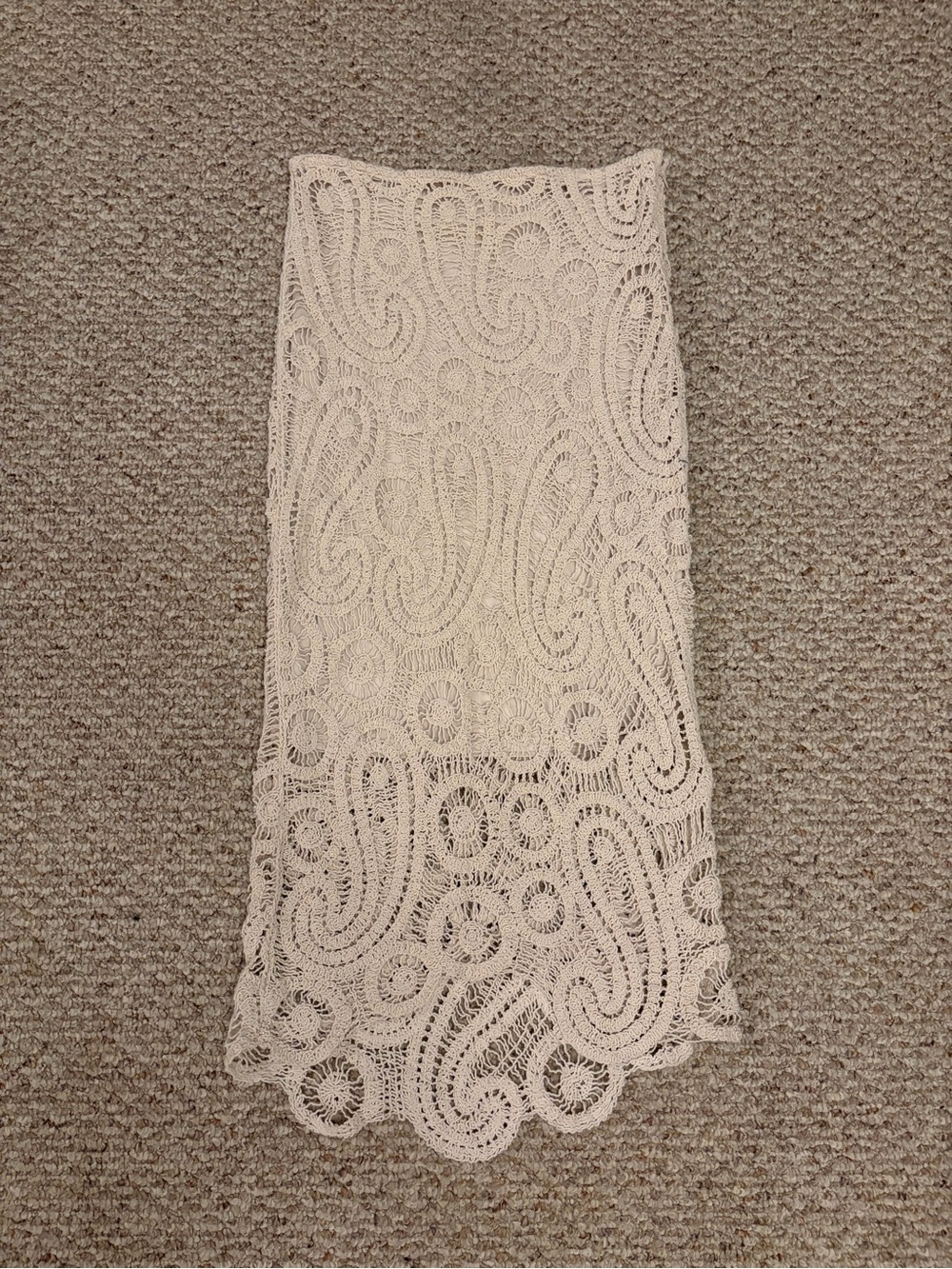 Cream Lace Crocheted High-Low Skirt